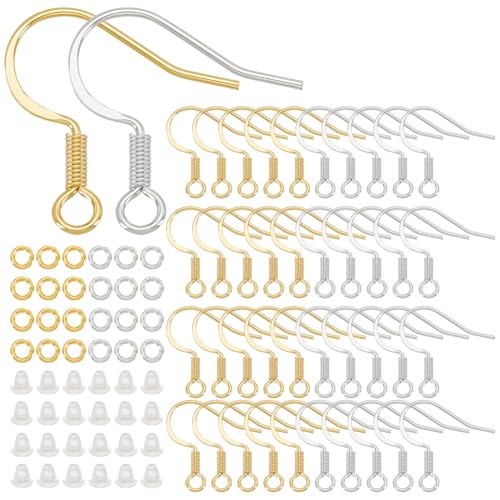 PH PandaHall 100 Paar Ohrringhaken Aus Messing Mit 24 Karat Gold Und 925 Karätigem Sterling Silber Beschichtung Und 200 Biegeringe 200 Ohrmuttern Aus Kunststoff Ohrringzubehör Für Die Herstellung PH PandaHall 100 Paar Ohrringhaken Aus Messing Mit 24 Karat Gold Und 925 Karätigem Sterling Silber Beschichtung Und 200 Biegeringe 200 Ohrmuttern Aus Kunststoff Ohrringzubehör Für Die Herstellung von PH PandaHall