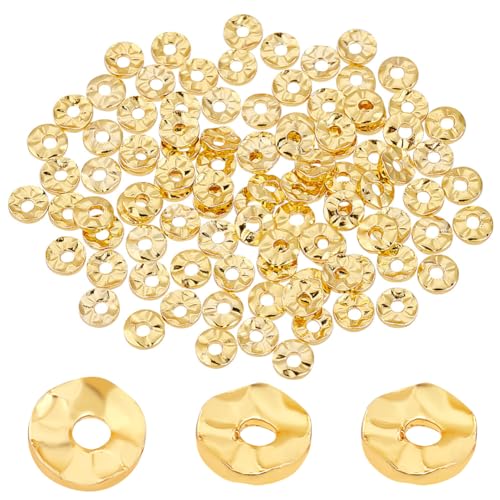 PH PandaHall 100 Stück 18 Karat Vergoldete Abstandsperlen, 4 mm Flache, Runde, Lose Perlen, Gewellte Scheiben, Messingperlen Für Die Herstellung von Sommerschmuck, DIY-Bastelarbeiten, Bohrung: 1.2 mm PH PandaHall 100 Stück 18 Karat Vergoldete Abstandsperlen, 4 mm Flache, Runde, Lose Perlen, Gewellte Scheiben, Messingperlen Für Die Herstellung von Sommerschmuck, DIY-Bastelarbeiten, Bohrung: 1.2 mm von PH PandaHall