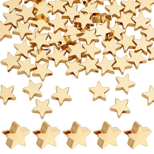 PH PandaHall 100 Stück 18 Karat vergoldete Sternperlen, 8 mm, funkelnde Sternperlen, langlebige Abstandshalter, Sternform, Bastelperlen für Schmuckherstellung, Halsketten, Armbänder, Ohrringe PH PandaHall 100 Stück 18 Karat vergoldete Sternperlen, 8 mm, funkelnde Sternperlen, langlebige Abstandshalter, Sternform, Bastelperlen für Schmuckherstellung, Halsketten, Armbänder, Ohrringe von PH PandaHall