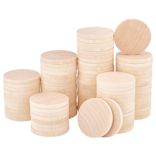 PH PandaHall 100 Stück 5cm Große Naturholzscheiben Unvollendete Runde Holzscheiben Runde Holzmarken Holzmünzen Für DIY Weihnachtskunsthandwerksprojekte von PH PandaHall