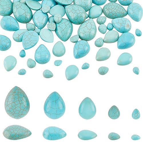 PH PandaHall 100 Stück 5 Größen Synthetischer Türkisfarbener Stein In Tropfenform Cabochons Stein Mit Flacher Rückseite Ohne Loch Perlenkuppel Kameen Bastelzubehör Für DIY Halskette Armband von PH PandaHall