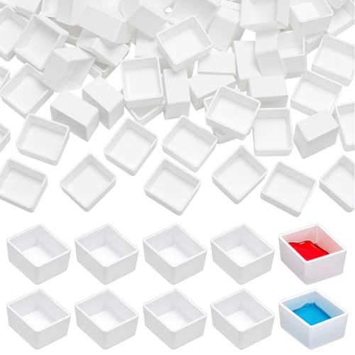 PH PandaHall 100 Stück Leere Wasserfarbenpfännchen 2 ml Halbpfännchen Kleine Leere Kunststoff-Farbpfännchen für Malzubehör, DIY-Kunst, Zeichnen, Malen, Wasserfarbenpalette, Reise-Palette aus Blech von PH PandaHall