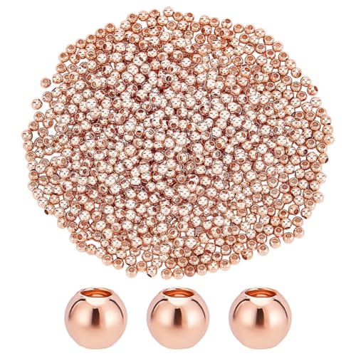PH PandaHall 1000 Stück 2mm Runde Kugel Perlen 14K Rose Gold plattiert Spacer Perlen Stapelbar Messing lose Perle Rondelle Metall Armband Spacer Bead für Armband Halskette Ohrring Schmuck Sicken Craft von PH PandaHall