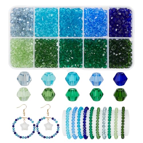PH PandaHall 1000 Stück Blaue Glasperlen 10 Farbe 4mm Facettierte Kristall Bicone Perlen Ozean Strand Glasperlen Lose Perlen Zur Schmuckherstellung Sommer Boho Armband Halskette Ohrringe DIY Handwerk von PH PandaHall