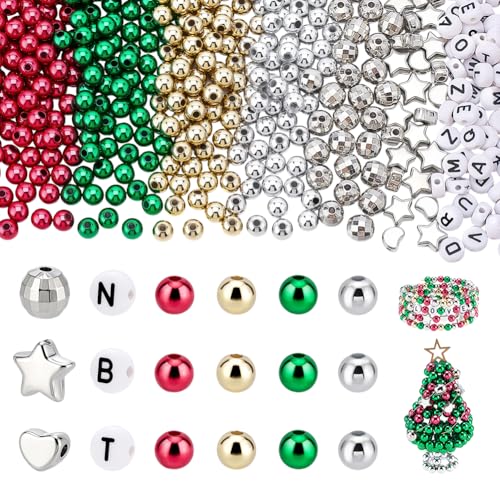 PH PandaHall 1000 Stück Weihnachtsperlen für Armbänder 6mm 4 Farben Runde Kunststoffperlen Herz Stern Facettierte Perle Buchstabenperle für Weihnachtsjuwelenherstellung DIY-Handwerk Halskette Armband PH PandaHall 1000 Stück Weihnachtsperlen für Armbänder 6mm 4 Farben Runde Kunststoffperlen Herz Stern Facettierte Perle Buchstabenperle für Weihnachtsjuwelenherstellung DIY-Handwerk Halskette Armband von PH PandaHall
