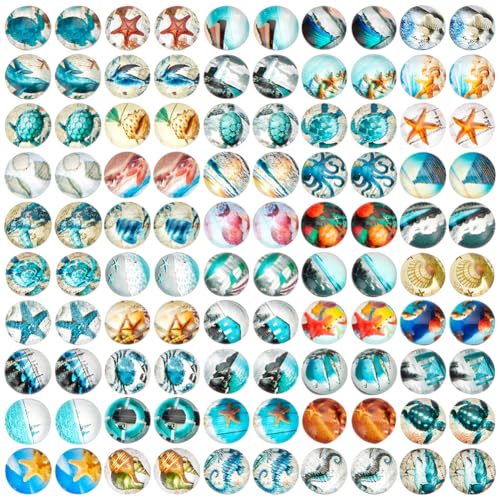 PH PandaHall 100pcs 10mm Ozean Thema Glas Cabochons, 50 Styles Seestern Muschel gedruckt Glas Cabochons Runde flache Rückseite Kuppel Cabochons Mosaik Fliesen für Schmuckherstellung PH PandaHall 100pcs 10mm Ozean Thema Glas Cabochons, 50 Styles Seestern Muschel gedruckt Glas Cabochons Runde flache Rückseite Kuppel Cabochons Mosaik Fliesen für Schmuckherstellung von PH PandaHall