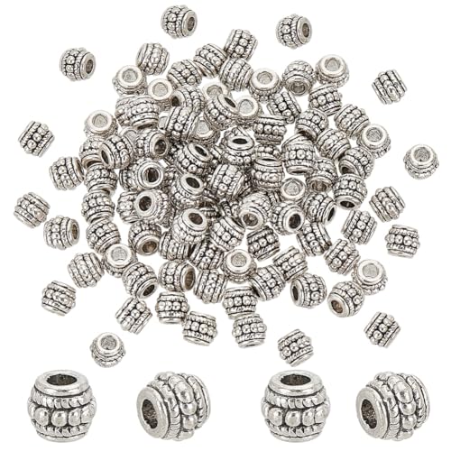 PH PandaHall 100pcs 8mm tibetische Abstandhalter Perlen Barrel Abstandshalter Perlen Antike Abstandshalter Lose Perlen aus Legierung Hollow Tube Metall Spacers Lose für die Schmuckherstellung von PH PandaHall