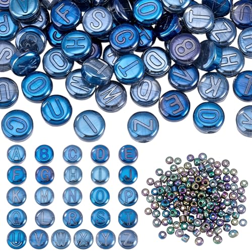 PH PandaHall 104 Stück 10x5mm Buchstabenperlen Flach Rund Buchstabenperlen Zum Basteln 150 Stück 6/0 4mm Rocailles Perlen Für Armbänder Halsketten Schmuckherstellung 254 Stück/Set von PH PandaHall