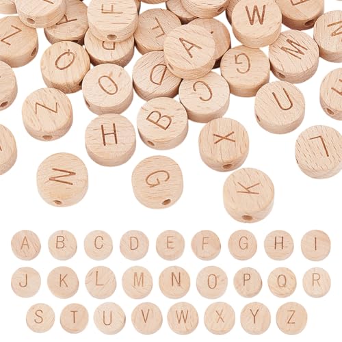 PH PandaHall 104 Stück Alphabet-Holzperlen, 15 mm, flache runde Buchstabenperlen, natürliche Holzperlen mit 3 mm Loch, lose Holzperlen mit Anfangsbuchstaben für Schmuckherstellung und Bastelarbeiten PH PandaHall 104 Stück Alphabet-Holzperlen, 15 mm, flache runde Buchstabenperlen, natürliche Holzperlen mit 3 mm Loch, lose Holzperlen mit Anfangsbuchstaben für Schmuckherstellung und Bastelarbeiten von PH PandaHall