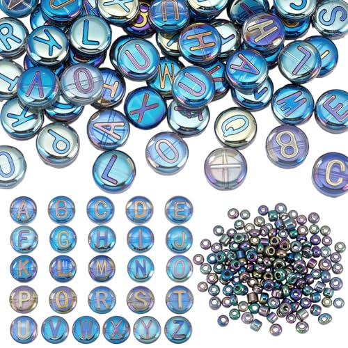 PH PandaHall 104 Stück Buchstabenperlen, 10 x 5 mm, flach, rund, Bastelperlen, 6/0, 4 mm, Rocailles, galvanisiertes Glas, lose Abstandshalter für Armbänder, Halsketten, Ohrringe, Schmuckherstellung PH PandaHall 104 Stück Buchstabenperlen, 10 x 5 mm, flach, rund, Bastelperlen, 6/0, 4 mm, Rocailles, galvanisiertes Glas, lose Abstandshalter für Armbänder, Halsketten, Ohrringe, Schmuckherstellung von PH PandaHall