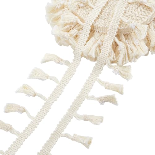 PH PandaHall 10m Fransenbesatz Aus Baumwolle Mit Quaste Beigefarbene Spitzenfransen 45mm Boho Quaste Band Nähen Stoff Spitze Für Vorhang Kleid Kleidung Home Decor DIY Handwerk von PH PandaHall
