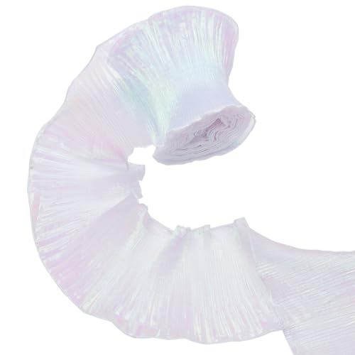 PH PandaHall 10m gekräuselte Plissierte Chiffon Borte Organza gerüschte Spitzenbesatz Tüll Stoff Applique Meerjungfrau Trim Organza Farbverlauf Schillernd Weiß für Dekoration von PH PandaHall