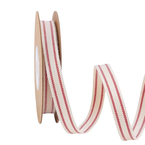 PH PandaHall 10mm Rotes Streifen-Stoff-Band, 9m Baumwoll Streifen Baumwollband Baumwollgurtband für Geschenkverpackungen Heimdekoration DIY Basteln Blumenstrauß von PH PandaHall