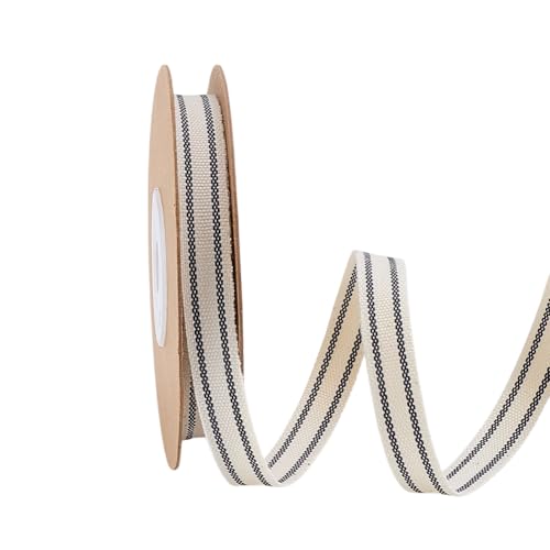 PH PandaHall 10mm Schwarzes Baumwoll-Streifen-Band 9m Baumwollband Bauernhof Farbband Gestreiftes Stoffband Baumwoll-Stoffband-Rolle für Geschenkverpackungen Heimdekoration DIY Basteln Blumenstrauß von PH PandaHall