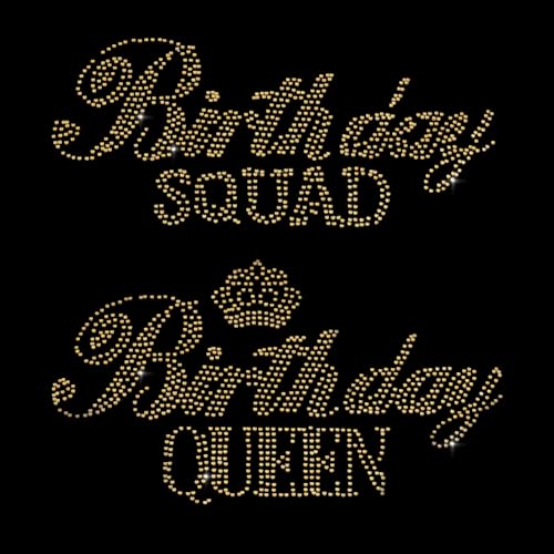 PH PandaHall 11 Stück Geburtstag Queen Squad Bügelbilder Gold Glas Strassstein Bügelbild Aufkleber Strassstein Bling Patch Wärmeübertragungsaufkleber für Frauen Geburtstagsparty T-Shirts Mütze Jacke von PH PandaHall