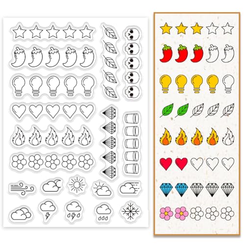 PH PandaHall 11 Styles Clear Stamps für die Kartenherstellung Wetter Fünf-Sterne-Totenkopf Diamantblatt Transparenter Silikonstempel für DIY Scrapbooking Karte Journal Fotoalbum Dekoration von PH PandaHall