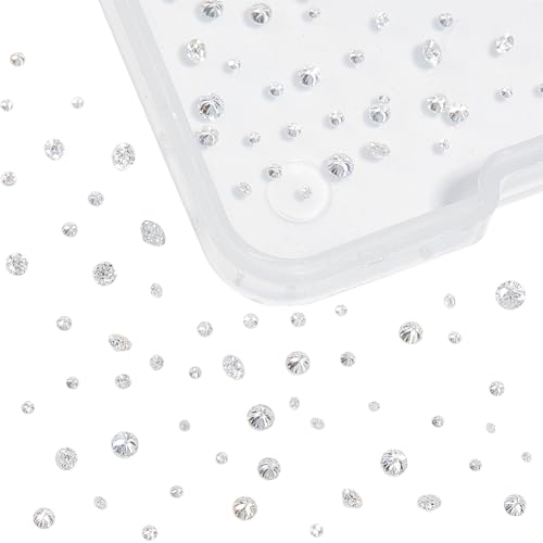 PH PandaHall 114 Stück 8 Größen Klarer Diamant Genmstone 0.8~2mm Facettierte Strass Edelsteine Kleine Runde Lose Stein Cabochons Mit Spitzer Rückseite Für Die Herstellung von Ring Nail Schmuck von PH PandaHall