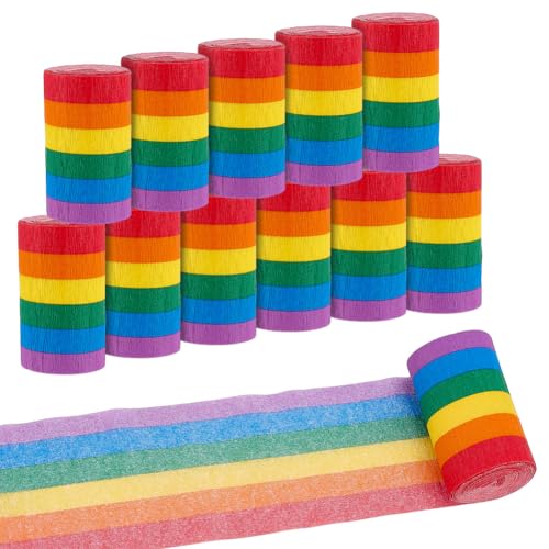 PH PandaHall 12 Rollen Regenbogen Krepppapier Bänder 61mm Breite Partybänder 120m Farbenfrohes Krepppapier Rollen Regenbogen Bandpapier Dekoration für Geburtstag Weihnachten Halloween Hochzeitsbedarf von PH PandaHall