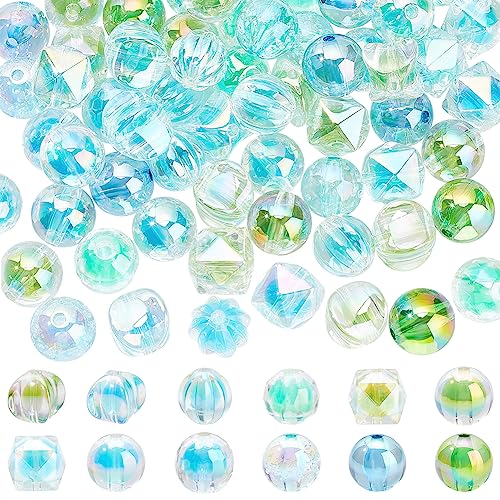 PH PandaHall 12 Stile UV Beschichtung Transparente Acrylperlen, 72 Stück Facettierte Kristallperlen Runde Kürbisperlen Lose Perlen Kaugummiperlen für Schmuck Armbändern Halsketten Taschenketten, Blau von PH PandaHall
