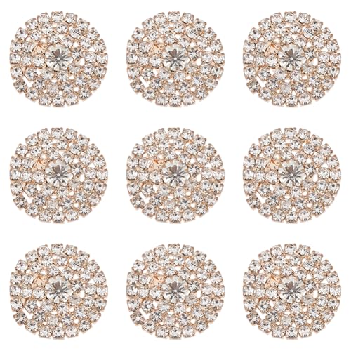 PH PandaHall 12 Stück Strassknöpfe Aufnähbare Kristallknöpfe 26 mm Goldfarbene Knöpfe mit flacher Rückseite Ohne Loch Strassverzierungen Dekorative Knöpfe für Kleidung Nähen Hochzeitsdekoration von PH PandaHall