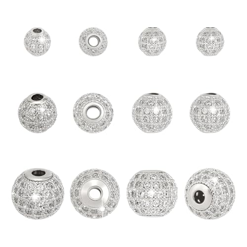PH PandaHall 12 Stück Zirkonia-Perlen, 3 Größen, Mikro-Pavé-Fassung, Zirkonia, Messing-Perlen, Discokugel-Perlen, Kristall, Messing, runde Abstandshalter für Ohrringe, Armbänder, Halsketten PH PandaHall 12 Stück Zirkonia-Perlen, 3 Größen, Mikro-Pavé-Fassung, Zirkonia, Messing-Perlen, Discokugel-Perlen, Kristall, Messing, runde Abstandshalter für Ohrringe, Armbänder, Halsketten von PH PandaHall
