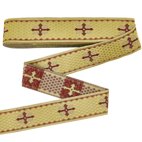 PH PandaHall 12.5 Yards (11.5m) Besticktes Band 1 3/8 Zoll (35mm) Jacquardband Mit Kreuzmuster Im Ethnischen Stil Zum Nähen von Taschengurten Zum Basteln von Ostern von PH PandaHall