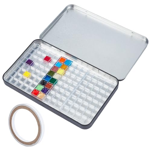 PH PandaHall 120 Raster Leere Aquarellpalette, Metall Aquarell Dosen Farbe Tablett Palette Box Reise Malerei Fall Halter für Studenten Erwachsene Künstler Studio Home Outdoor, Schwarz, 18x11cm von PH PandaHall