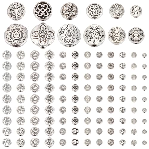 PH PandaHall 120 Stück 12 Stile Antikes Silber Flache Runde Perlen Tibetischer Stil Blumen Separatorperlen Sternmuster Runde Lose Metallperlen für Armband Halskette Ohrringe Schmuckherstellung PH PandaHall 120 Stück 12 Stile Antikes Silber Flache Runde Perlen Tibetischer Stil Blumen Separatorperlen Sternmuster Runde Lose Metallperlen für Armband Halskette Ohrringe Schmuckherstellung von PH PandaHall