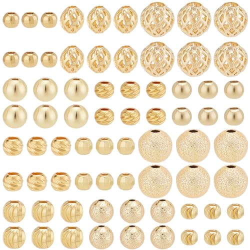 PH PandaHall 120 Stück 18K Vergoldete Perlen 12 Stile Metall Abstandsperlen Runde Abstandsperlen Facettierte Runde Perlen Hohle Runde Perlen Für Schmuckherstellung Armband Halskette von PH PandaHall