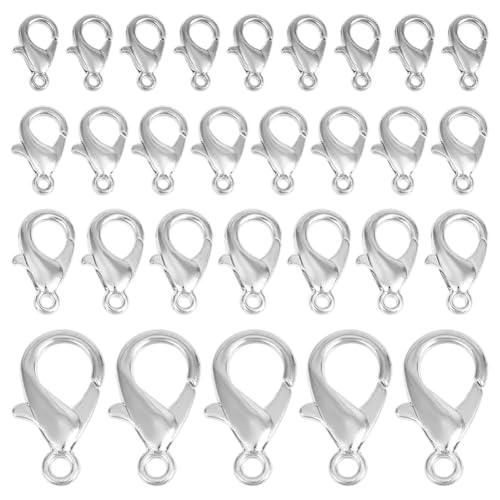 PH PandaHall 120 Stück 4 Größen Hummerklauen Klammern Silber Karabinerverschlüsse Halsketten Armband Verschluss Metall-Schmuckverschlüsse Trigger Verschlüsse für Schmuckherstellung, 10/12/14/21mm von PH PandaHall