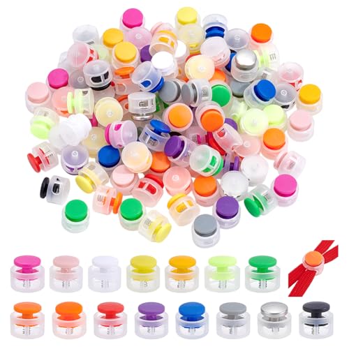 PH PandaHall 120 Stück Kordelstopper aus Kunststoff Für Kordelzug 15 Farben Kordelstopper Verschluss 16.5mm Klare Runde Knebelstopper Für Schnürsenkel und Jogginghosen von PH PandaHall