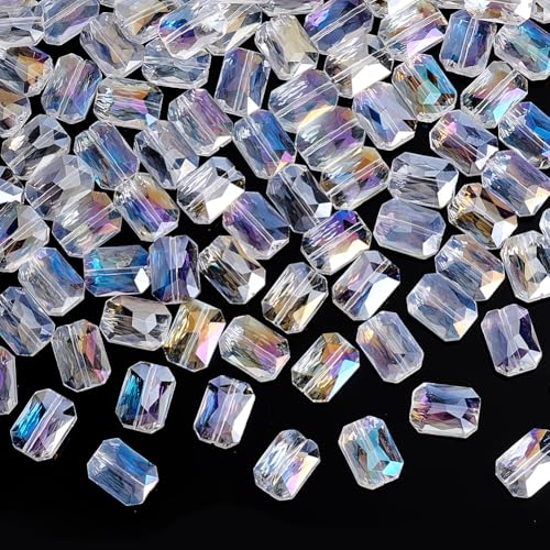 PH PandaHall 120 Stück facettierte Perlen, 14 x 10 mm, AB-Farben, Kristallperlen, transparent, flache Perlen, große Glasperlen, rechteckig, Abstandhalter, lose Perlen für Schmuck, Armbänder PH PandaHall 120 Stück facettierte Perlen, 14 x 10 mm, AB-Farben, Kristallperlen, transparent, flache Perlen, große Glasperlen, rechteckig, Abstandhalter, lose Perlen für Schmuck, Armbänder von PH PandaHall