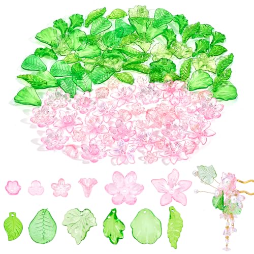 PH PandaHall 120 Stück grüne Blätter, rosa Blumenperlen, 12 Stile, transparente Acrylperlen, Kristall, lose Abstandshalter für Handy, Anhänger, Schlüsselanhänger, Ohrringe, Schmuck, Armband, Perlen PH PandaHall 120 Stück grüne Blätter, rosa Blumenperlen, 12 Stile, transparente Acrylperlen, Kristall, lose Abstandshalter für Handy, Anhänger, Schlüsselanhänger, Ohrringe, Schmuck, Armband, Perlen von PH PandaHall