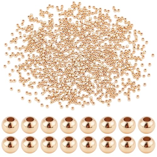 PH PandaHall 1200 Stück 4mm 14 Karat Goldperlen Runde Abstandsperlen Taillenperlen Lose Perlen Glatte Metallperlen Für Bikini Bauchkette Geschichtetes Armband Satelliten Schmuckherstellung von PH PandaHall