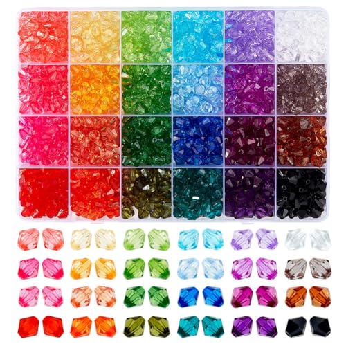 PH PandaHall 1200pcs 8mm Perlen zum Schmuckherstellen Kristallperlen 24 Farben Armbandperlen Bicone Acrylperlen facettierte Perlen lose Bastelperlen für Armband und Halskettenherstellung von PH PandaHall