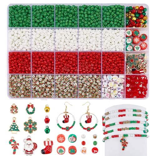 PH PandaHall 1265 Stück 4mm Weihnachts Rocailles Set 4 Farbe Rot Grün Weiß Perlen Mini Glasstreifen Rocailles Perle Dekorative Weihnachtsanhänger Glöckchen Für Armband Halskette Ohrring Schmuck PH PandaHall 1265 Stück 4mm Weihnachts Rocailles Set 4 Farbe Rot Grün Weiß Perlen Mini Glasstreifen Rocailles Perle Dekorative Weihnachtsanhänger Glöckchen Für Armband Halskette Ohrring Schmuck von PH PandaHall