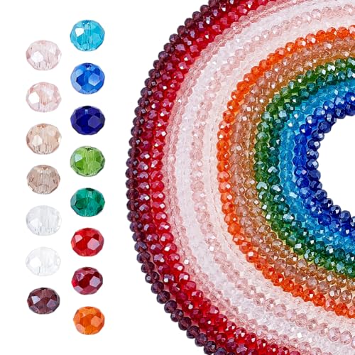 PH PandaHall 1275 Stück 15 Farben Facettierte Glasperlen 6x5mm Kristallperlen Verschiedene Glasperlen Zur Schmuckherstellung Armband Und Halskettenherstellung Herstellung von Hängenden Ornamenten von PH PandaHall