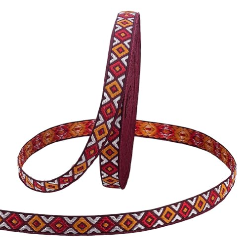 PH PandaHall 13,7m Jacquardband, 13mm Raute embroiderter Band Ethnische Gewebte Spitze Trim Retro Riemen für Nähen Handgemachter Beutel Kleidung Verzierung Dekoration DIY Handwerk Geschenk, Rot von PH PandaHall