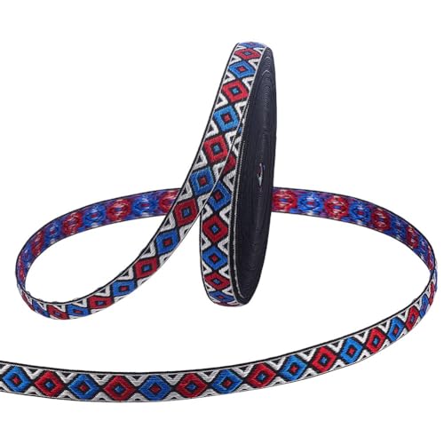 PH PandaHall 13.7m Boho Jacquard Band, 13mm Raute Embroderierter Gewebeschnürbandstoff Retro Riemen für Nähen, Handwerk, Heimschmuck, Hochzeiten, Geschenkverpackungen, Taschenriemenverzierung von PH PandaHall