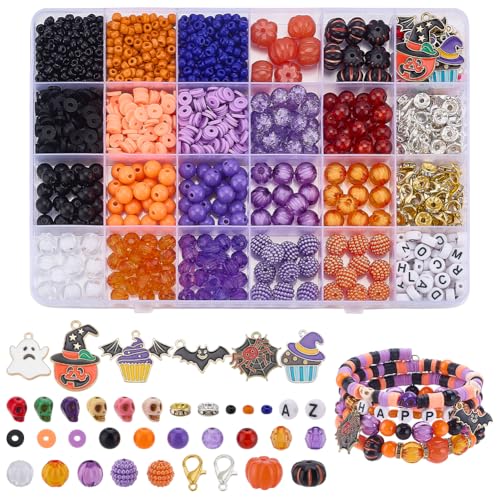 PH PandaHall 1300 Stück+ Halloween-Perlen für Armbändern, schwarze violette orangefarbene Perlen Polymer-Acrylglasperlen Kürbis-Totenkopf-Buchstabenperlen für Halloween-Dekorationen DIY-Bastelarbeiten PH PandaHall 1300 Stück+ Halloween-Perlen für Armbändern, schwarze violette orangefarbene Perlen Polymer-Acrylglasperlen Kürbis-Totenkopf-Buchstabenperlen für Halloween-Dekorationen DIY-Bastelarbeiten von PH PandaHall