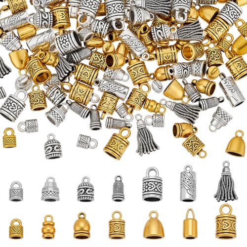 PH PandaHall 14 Stile Kordelendkappen aus Metall 140 Stück Tibetisches Leder Kordelende Kleber in Barrel Ende Kappen Cord Terminator für Kumihimo Armband Halskette, Antik Silber/Antik Golden PH PandaHall 14 Stile Kordelendkappen aus Metall 140 Stück Tibetisches Leder Kordelende Kleber in Barrel Ende Kappen Cord Terminator für Kumihimo Armband Halskette, Antik Silber/Antik Golden von PH PandaHall