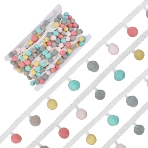 PH PandaHall 14 Yards Weiße Kugelfransen Mit 15mm Bunten Kugeln 1 Zoll (25mm) Breites Spitzenband Zum Nähen Bommelbesatz Für Vorhänge Kissen Kleidung von PH PandaHall