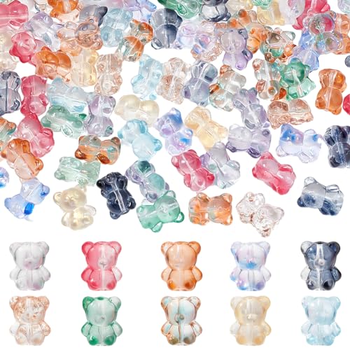 PH PandaHall 140 Stück 10 Farben Bärenkristallperlen, Bär-Glas-Abstandsperlen Handgefertigte Lampwork-Bär-Perlen Bunte Süße Bärenperlen Für Schlüsselanhänger, Ohrringe, Halskette, Schmuckherstellung von PH PandaHall