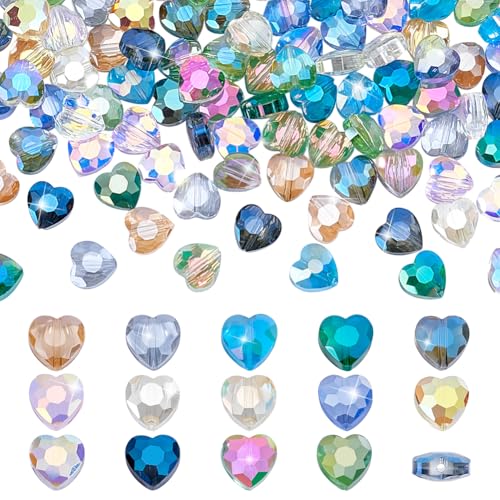 PH PandaHall 140 Stück 14 Farben Facettierte Glasperlen 8mm Herzperlen Regenbogen Plattiert Süße Perle Für Armband Halskette Schmuckherstellung Hängende Dekorationen von PH PandaHall