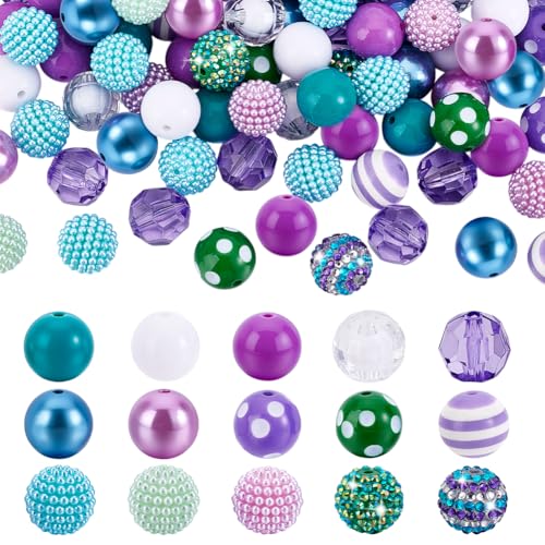 PH PandaHall 140 Stück 20mm Kaugummiperlen Runde Kugelperle Bunte Klobige Lose Abstandsperle Zum Perlenmachen Für Haarbänder Armbänder Halsketten Basteln Perlenstifte von PH PandaHall