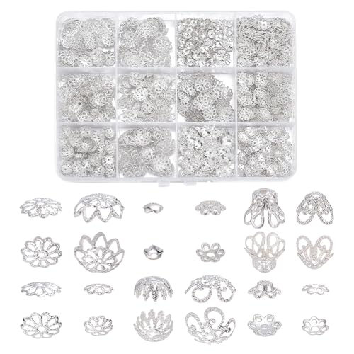 PH PandaHall 1410 Stück Blumen-Perlenkappen, 12 Stile, silberfarbene Abstandshalter, filigrane Blumenkappen, Metall-Abstandshalter, Endkappen für Schmuckherstellung, Zubehör, Armband, Halskette PH PandaHall 1410 Stück Blumen-Perlenkappen, 12 Stile, silberfarbene Abstandshalter, filigrane Blumenkappen, Metall-Abstandshalter, Endkappen für Schmuckherstellung, Zubehör, Armband, Halskette von PH PandaHall