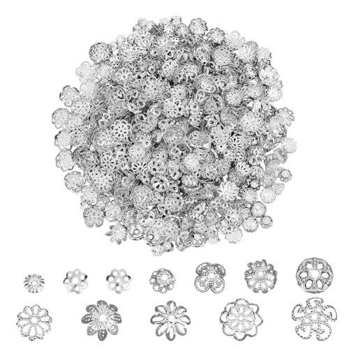 PH PandaHall 1430 Stück 12 Stile Perlenkappen Bulk Silber Blumen Spacer Perlenkappen Metall Filigrane Blumen Spacer Perlen Schmuck Perlenkappe Für Armband Halskette Ohrringe Herstellung Dekoration von PH PandaHall