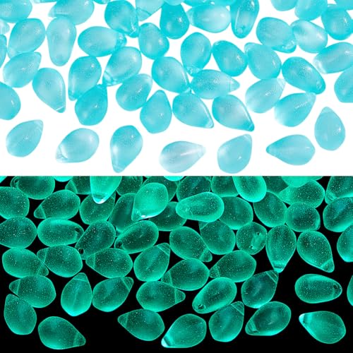 PH PandaHall 150 Stück, leuchtet im Dunkeln, UV-Perlen, 9 x 6 mm, helltürkis, Glasperlen in Tropfenform, mattiert, leuchtendes grünes Licht im Dunkeln, für Schmuckherstellung, DIY Handwerk PH PandaHall 150 Stück, leuchtet im Dunkeln, UV-Perlen, 9 x 6 mm, helltürkis, Glasperlen in Tropfenform, mattiert, leuchtendes grünes Licht im Dunkeln, für Schmuckherstellung, DIY Handwerk von PH PandaHall