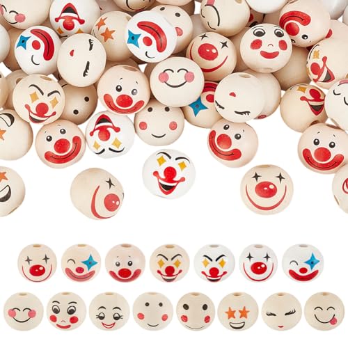 PH PandaHall 150 Stück 15 Stile Lächelndes Gesicht Holzperlen 20mm Clown Holzperlen Kugelkopfperlen Mit 4~5mm Loch Für Armband Halskette Schmuck Makramee PH PandaHall 150 Stück 15 Stile Lächelndes Gesicht Holzperlen 20mm Clown Holzperlen Kugelkopfperlen Mit 4~5mm Loch Für Armband Halskette Schmuck Makramee von PH PandaHall
