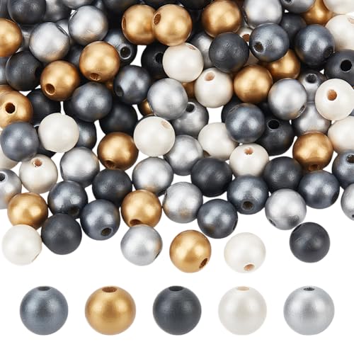 PH PandaHall 150pcs 5 Farben Metallische Holzperlen 16mm Bauernhaus Runde lose Abstandshalter Perlen Großes Loch hölzerne Handwerk Perlen mit 4mm Loch für DIY Kunsthandwerk Home Decor PH PandaHall 150pcs 5 Farben Metallische Holzperlen 16mm Bauernhaus Runde lose Abstandshalter Perlen Großes Loch hölzerne Handwerk Perlen mit 4mm Loch für DIY Kunsthandwerk Home Decor von PH PandaHall